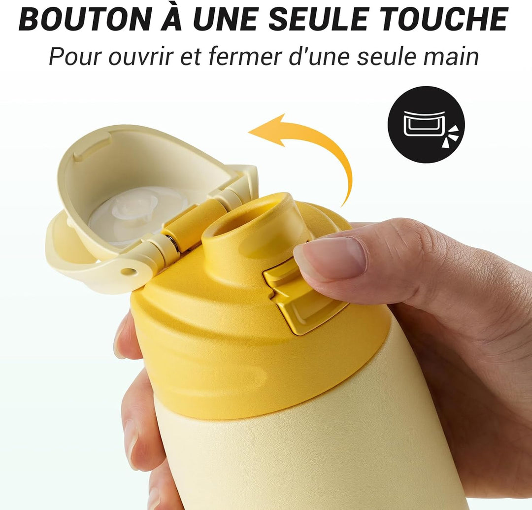 Fjbottle Edelstahl Trinkflasche 1L/750ML – 1-Klick Öffnung BPA-frei Wasserflasche für Sport, Schule,