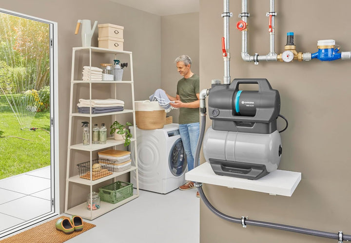 Gardena Hauswasserwerk 3900 Silent: Pumpe mit 21 l Wasserspeicher und integriertem Filter, Fördermen