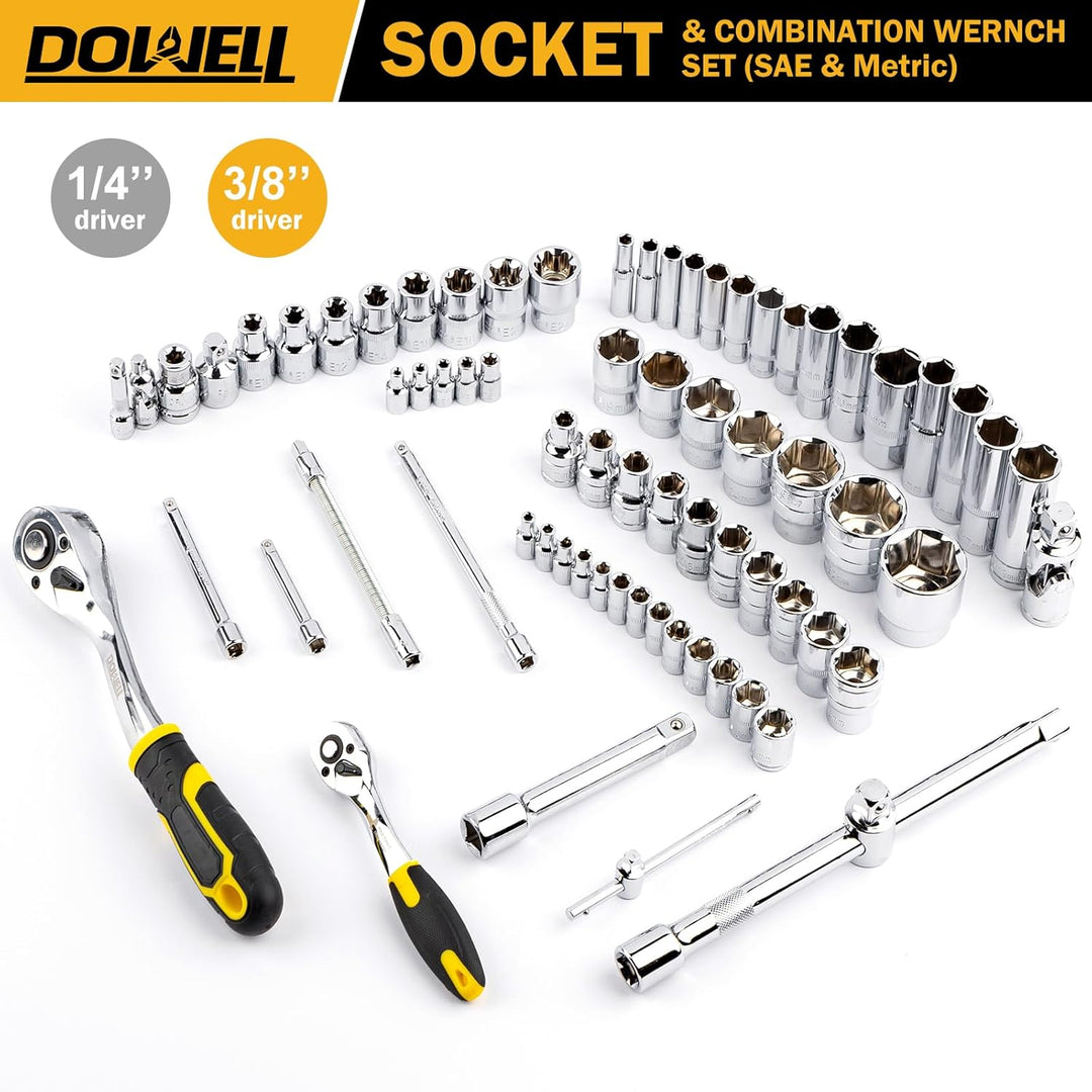 DOWELL Werkzeugsatz 132 Stück, Professional Auto Mechanics Hand Tool Kit, All-in-One für Auto-, Moto
