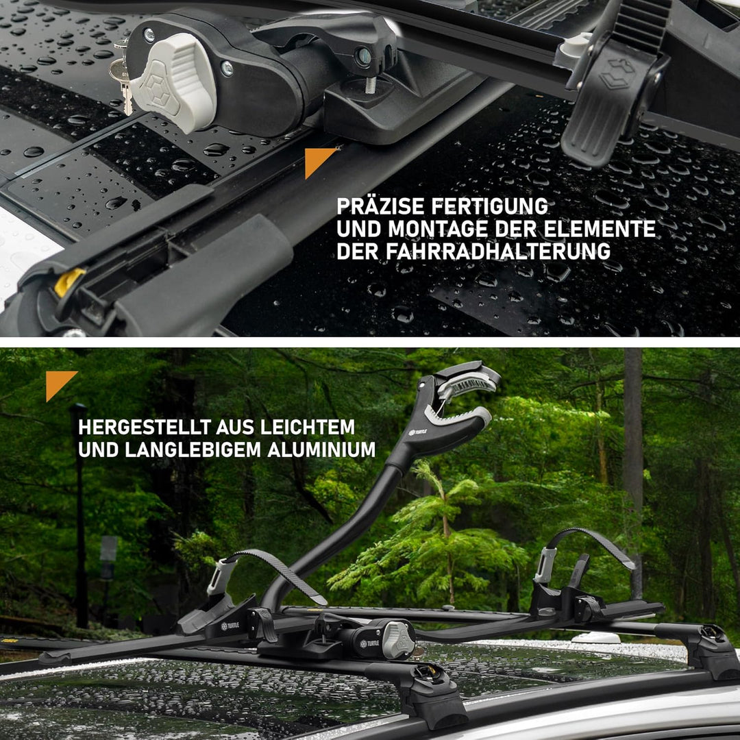 Turtle Pro-S | Fahrradträger, Fahrrad Dachträger, Universeller Fahrradhalter fürs Autodach | Abschli