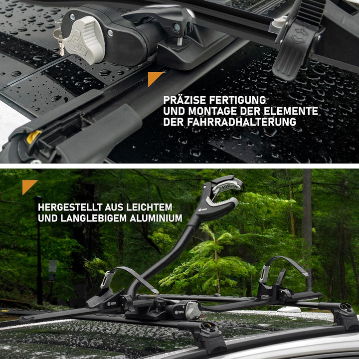 Turtle Pro-S | Fahrradträger, Fahrrad Dachträger, Universeller Fahrradhalter fürs Autodach | Abschli
