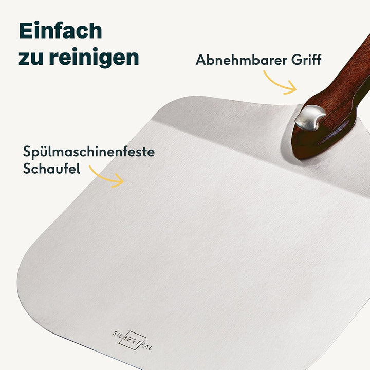 SILBERTHAL Pizza Set 3tlg mit Pizzastein, Pizzaschieber &amp; Pizzaschneider | Zubehör Set aus Edelstahl