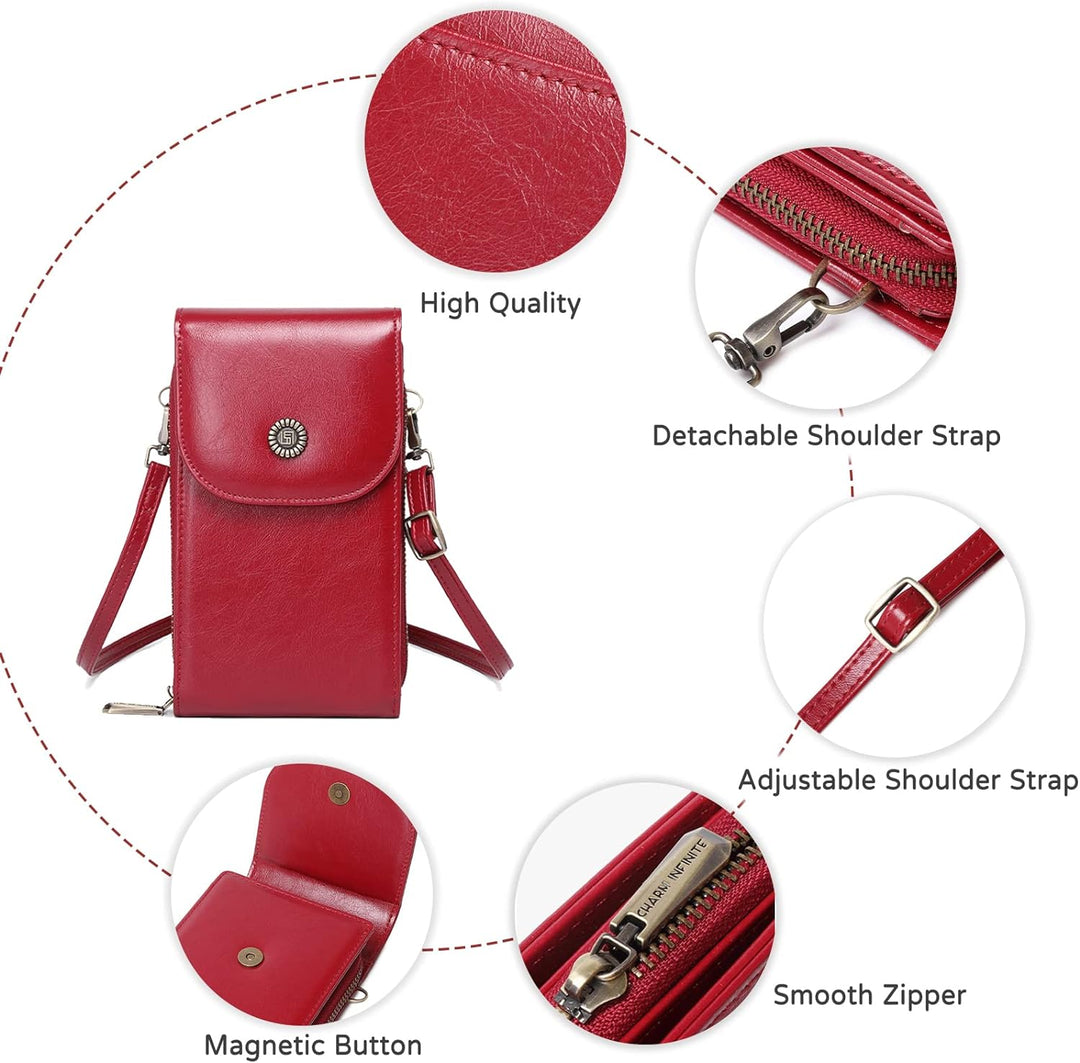 PORRASSO Handy Umhängetasche Damen Mode Handytasche mit RFID Schutz Mädchen Schultertasche PU Wasser