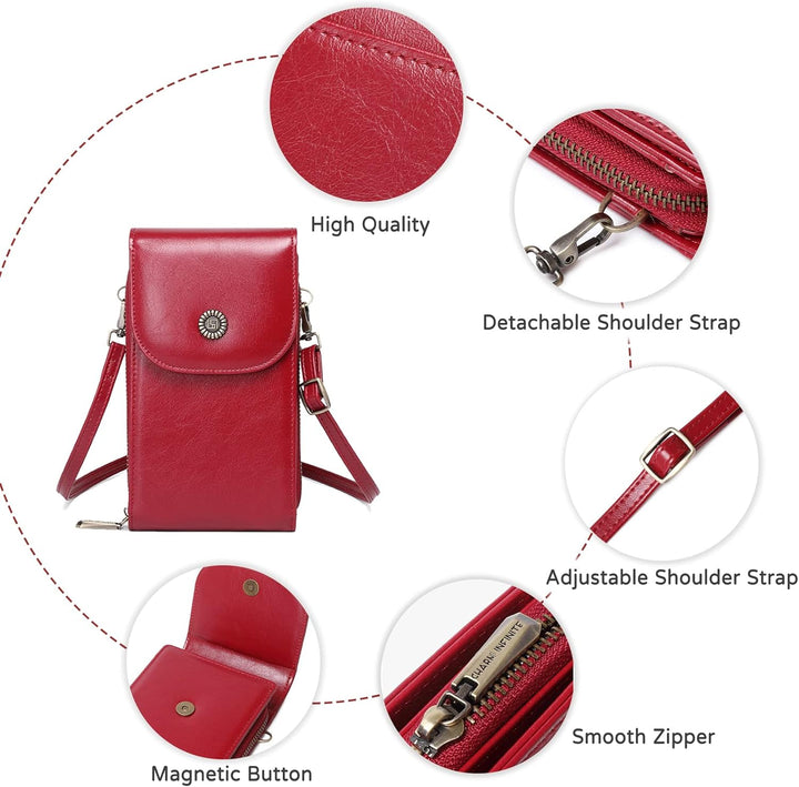 PORRASSO Handy Umhängetasche Damen Mode Handytasche mit RFID Schutz Mädchen Schultertasche PU Wasser