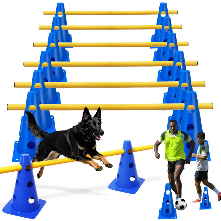 6er Sports Steckhürdenset Cavaletti Agility Set Hunde Hürden Steckhürdenset 12 Kegel 32cm + 6 Stange
