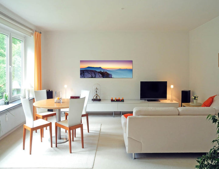 Paul Sinus Art Panoramabild auf Leinwand und Keilrahmen 120x40cm Krim Felsen Berge Sonnenaufgang Nat
