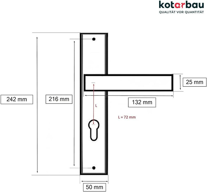 KOTARBAU® Türdrückerset 72mm PZ Langschild Schwarz Universal Modern, 72mm