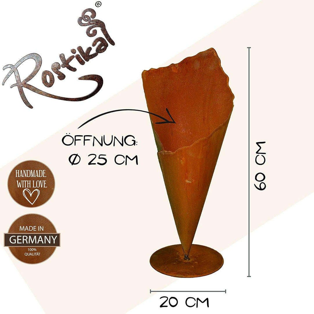 Rostikal Gartendeko Rost Pflanztüte 60 cm Metall Deko Garten Bodenvase Terrasse 60 cm auf Bodenplatt