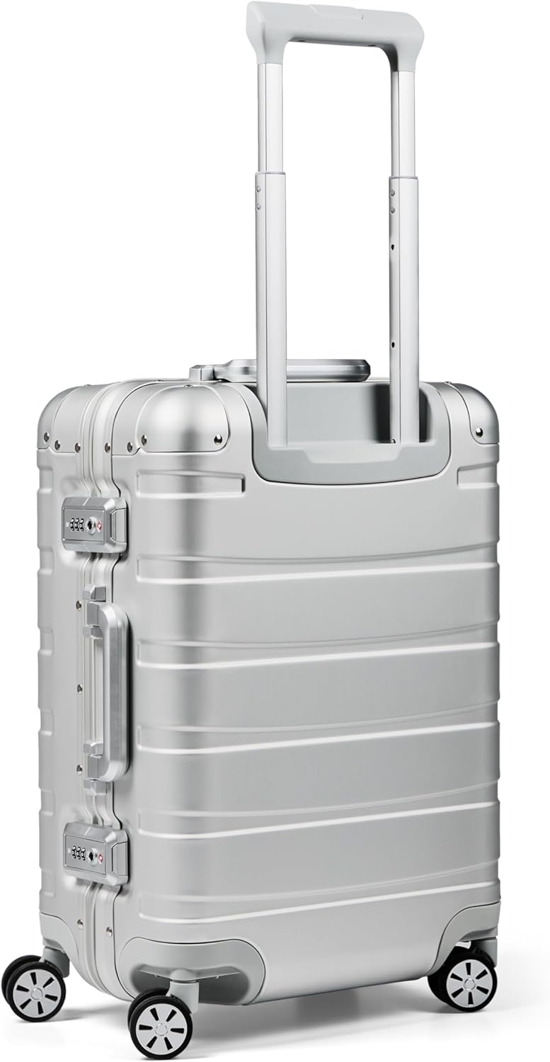 REDOLZ Pro Aluminium Handgepäck Koffer 55x37x23 cm Kabinenkoffer Hartschale 4 Rollen Spinner Trolley