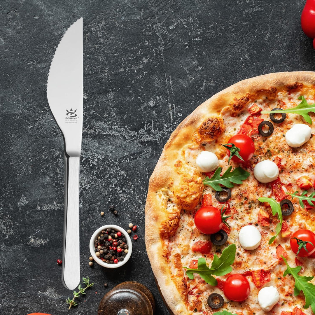 GEHRING Solingen Satino Pizza Messer 6 Stück I 11 cm Klingenlänge I grober Wellenschliff I Pizzamess