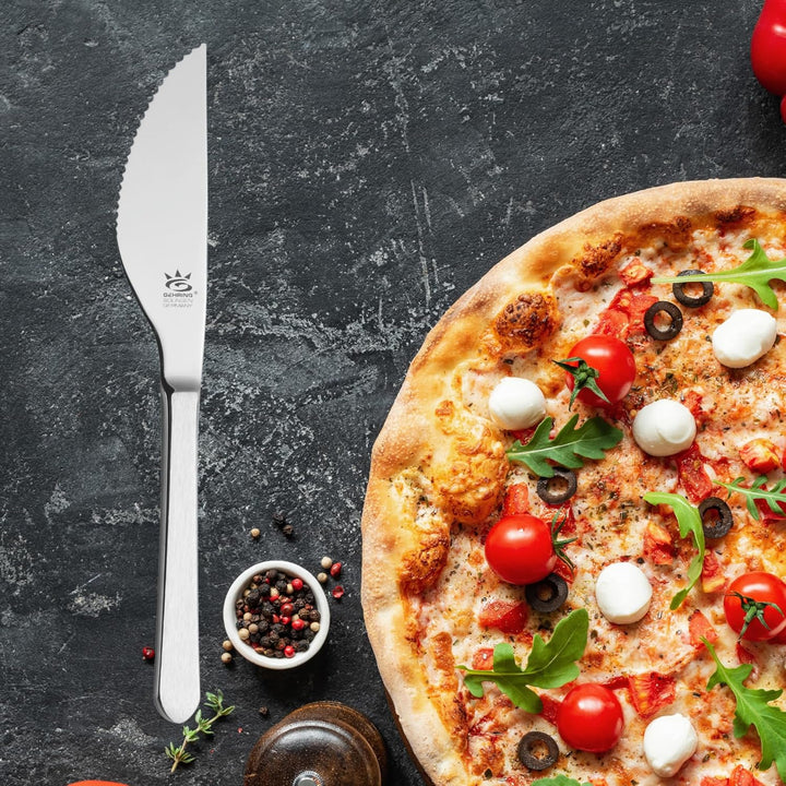 GEHRING Solingen Satino Pizza Messer 6 Stück I 11 cm Klingenlänge I grober Wellenschliff I Pizzamess