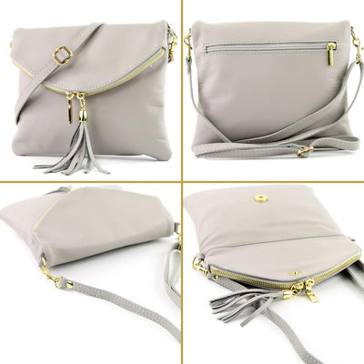 modamoda de - T139-A - ital Umhängetasche Klein Nappaleder T139a Cremebeige, T139a Cremebeige