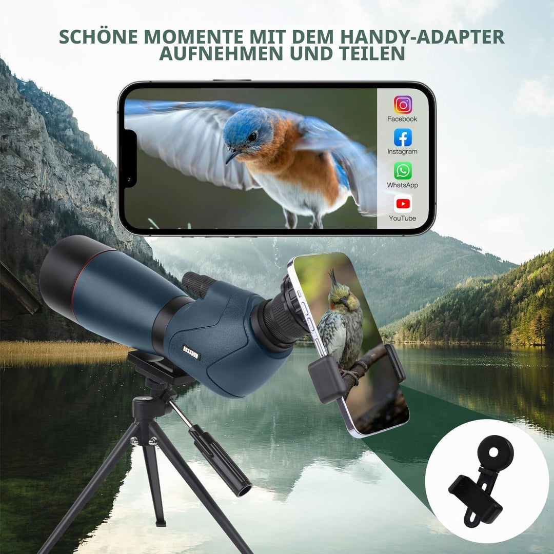 Spektive für Zielschiessen - HD Spektive mit Stativ Tragetasche &amp; Smartphone Halterung - BAK4 Spekti