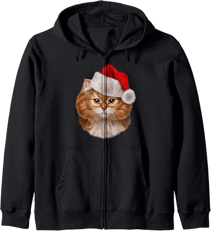 Orange Katze mit Weihnachtsmütze Kapuzenjacke