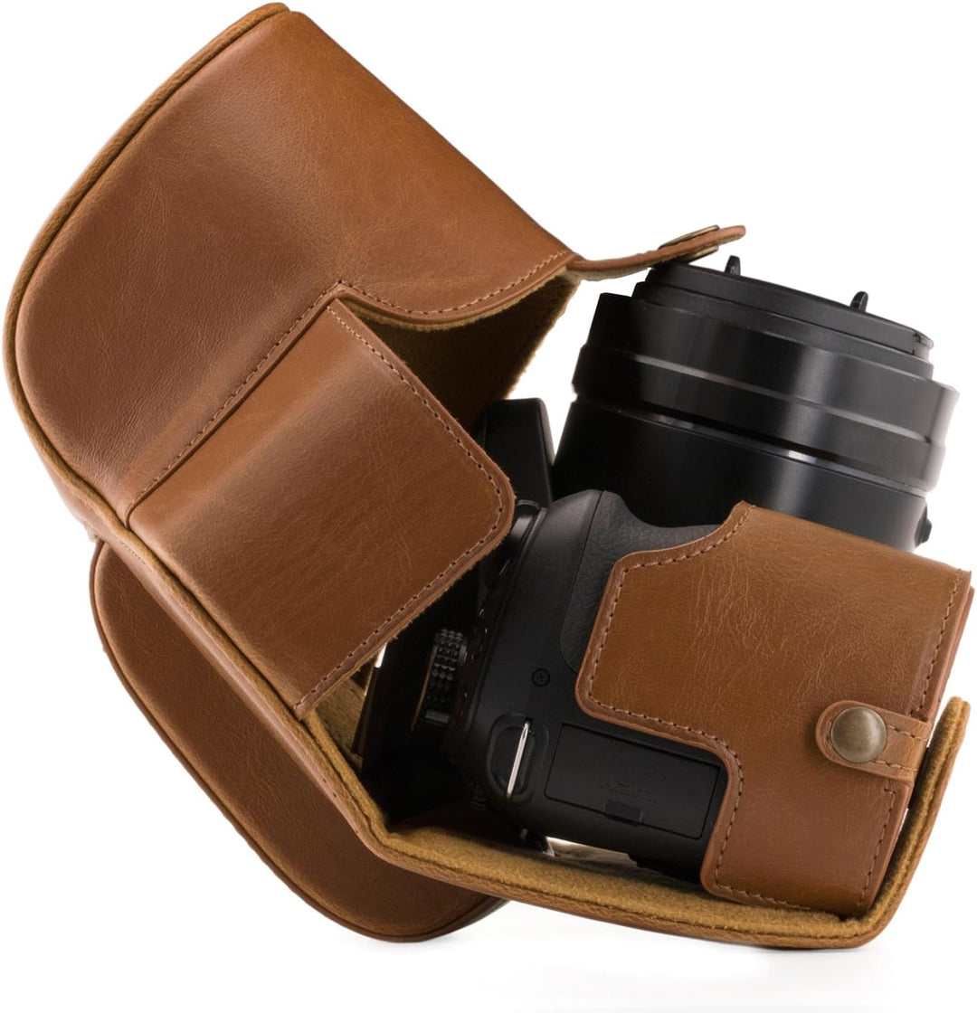 MegaGear Panasonic Lumix DC-FZ80, FZ82 Ever Ready Leder Kamera-Case mit Trageriemen und Batteriezuga