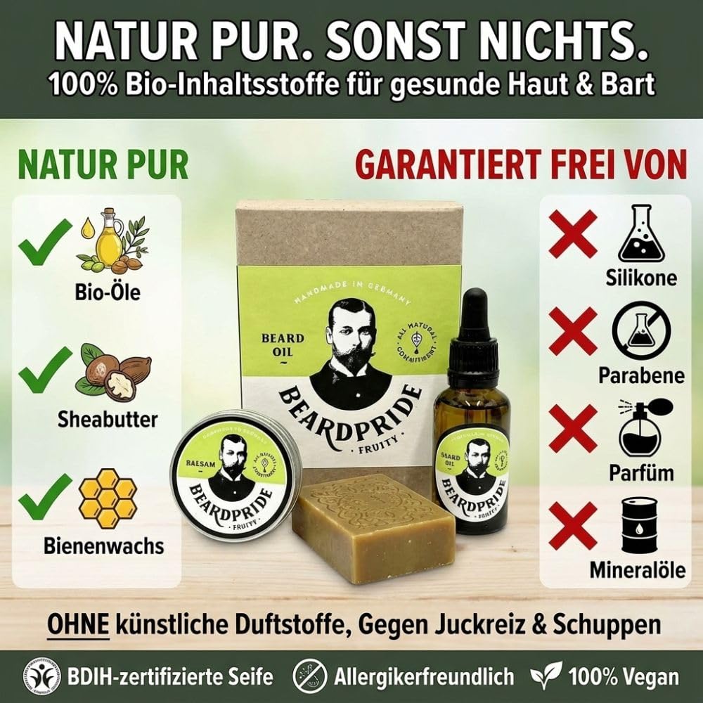 Beardpride® Bartpflege Set für Männer | Bartöl + Bartbalsam + Bartseife | Das perfekte Herren Gesche