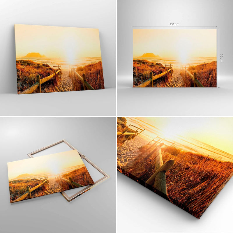 Bilder auf Leinwand 100x70cm Leinwandbild Sonnenaufgang Welle Insel Meer Gross Wanddeko Bild Schlafz