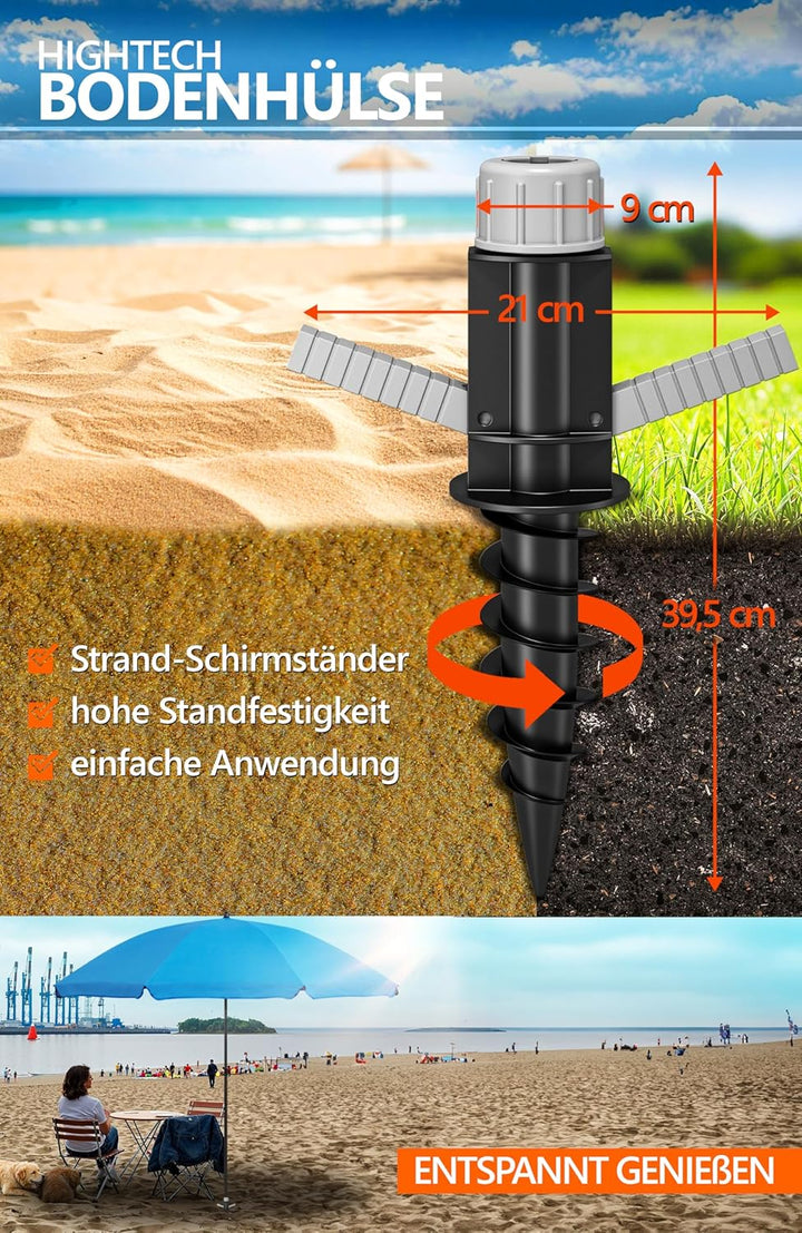 4smile Sonnenschirm Strand SunnyJoy Ø 180 cm, 3er Set - Strandschirm mit UV Schutz 50+, inkl. Sonnen