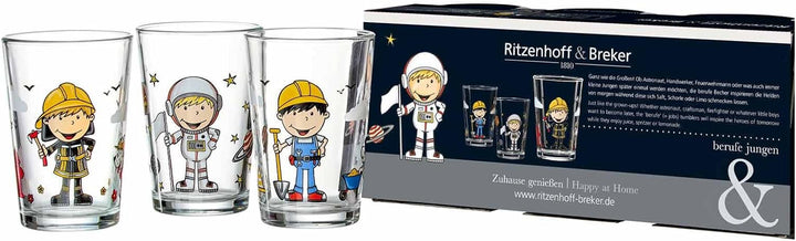 Ritzenhoff & Breker Kindergläser Berufe Jungen, 6er Set, 205 ml, Bedruckte Kinderbecher mit Berufs-M
