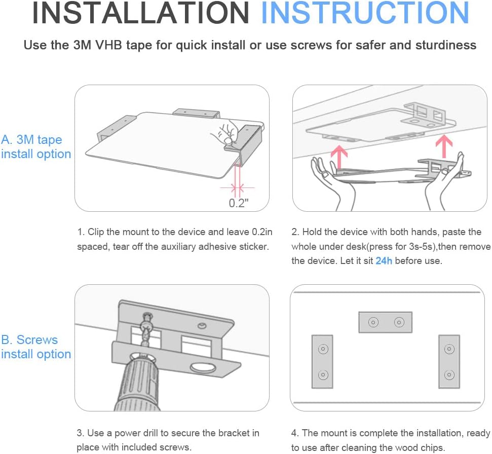 Aluminium Untertisch Halterung Regal Halter Ständer für Laptop, Mac mini, MacBook Air/Pro mit Klebst