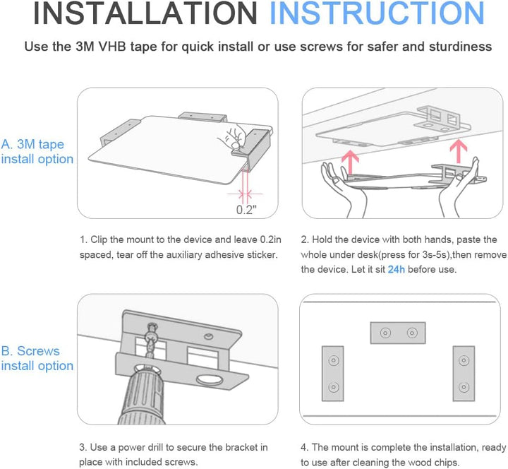 Aluminium Untertisch Halterung Regal Halter Ständer für Laptop, Mac mini, MacBook Air/Pro mit Klebst