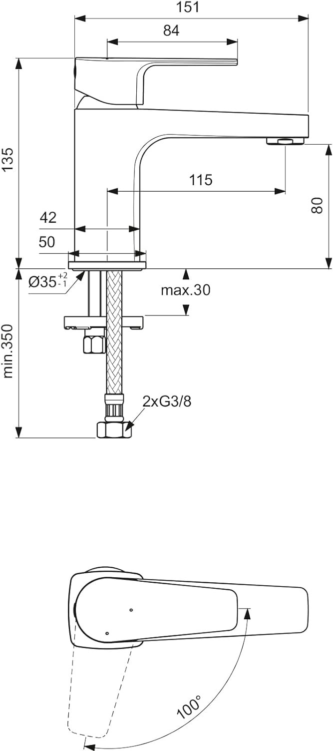 Ideal Standard BC683AA Cerafine D Waschtischarmatur Auslaufhöhe 80mm ,,BlueStart", ohne Ablaufgarnit