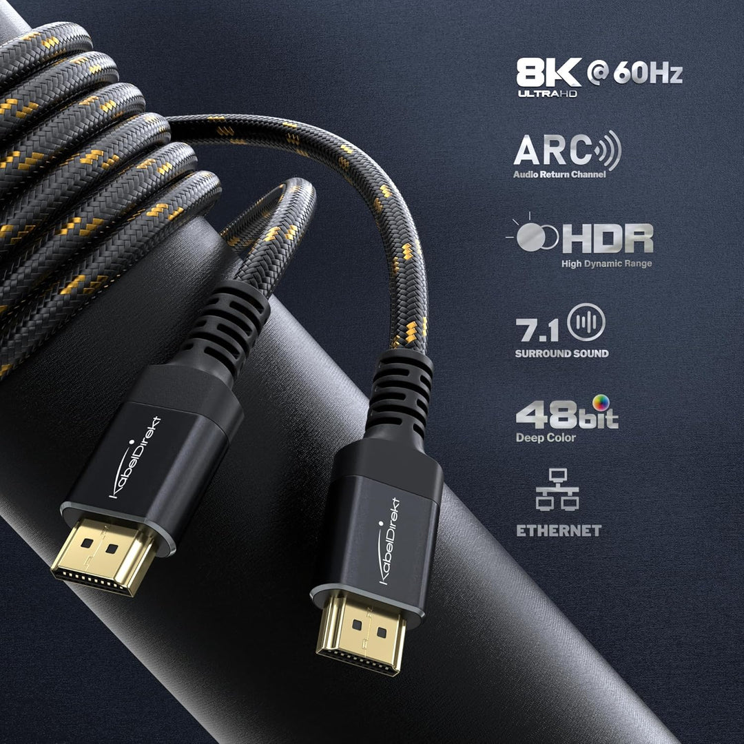 KabelDirekt – 8K/4K HDMI-2.1-Kabel – 4m – bruchfeste Metallstecker und Braiding-Ummantelung (8K@60Hz