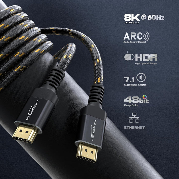 KabelDirekt – 8K/4K HDMI-2.1-Kabel – 4m – bruchfeste Metallstecker und Braiding-Ummantelung (8K@60Hz