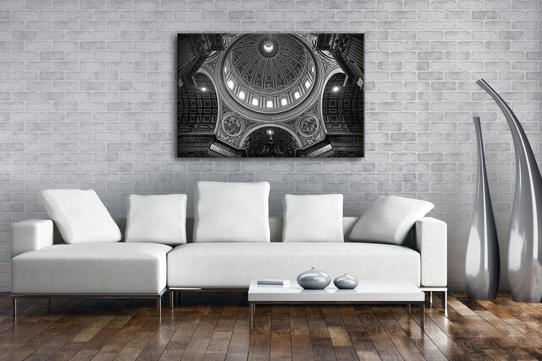 Kuppel der Basilika im Vatikan Format: 80x60 Effekt: Schwarz/Weiss als Leinwandbild, Motiv fertig ge