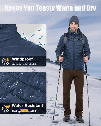 33,000ft Herren Leichte Steppjacke Outdoor Wasserbeständige Übergangsjacke Warme Winterjacke für Män