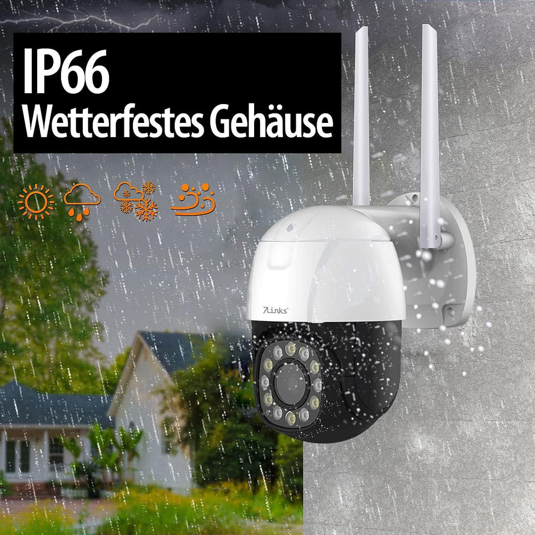 7links WiFi Kamera: PTZ-IP-Überwachungskamera, 2K+, 5X optischer Zoom, IR, WLAN, 64GB, App (Schwenkk