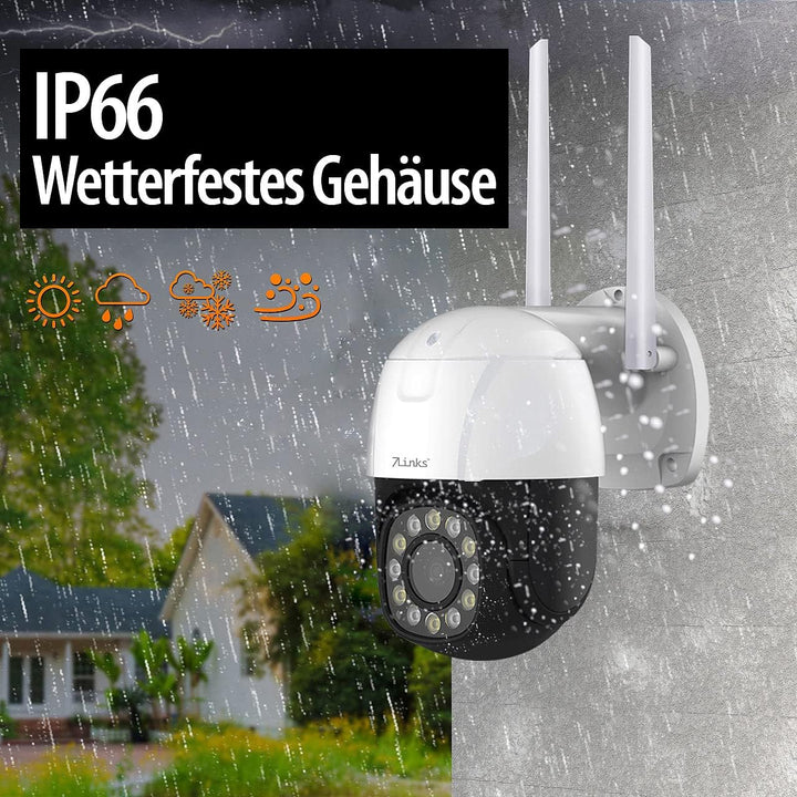 7links WiFi Kamera: PTZ-IP-Überwachungskamera, 2K+, 5X optischer Zoom, IR, WLAN, 64GB, App (Schwenkk