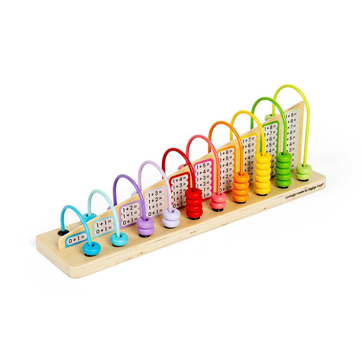 Bigjigs Toys Rainbow Counting Abacus (56 Piece) - Learn Addition & Subtraction, Wooden Numbers & Mat