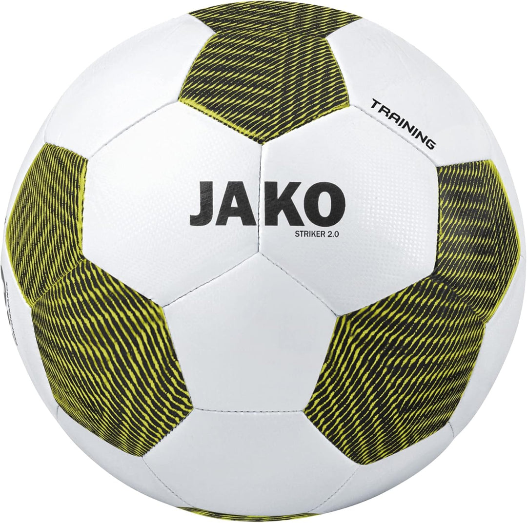 JAKO Fussbälle Trainingsball Striker 2.0, weiss/anthrazit, 5, 2353 4 Weiss/Schwarz/Soft Yellow, 4 We
