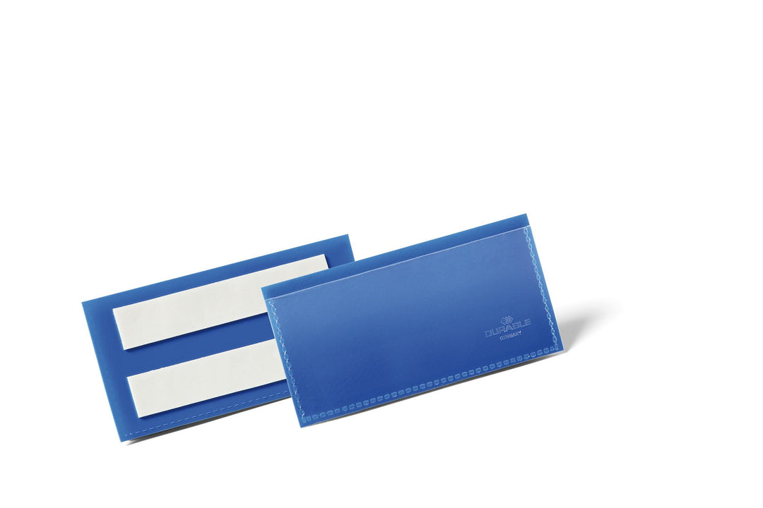 Durable Selbstklebende Etikettentasche, für Etiketten 100 x 38 mm, Packung à 50 Stück, dunkelblau, 1