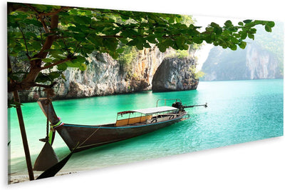 Bild auf Leinwand Langes Boot Auf Die Insel In Thailand Wandbild Poster Kunstdruck Bilder Format: 12