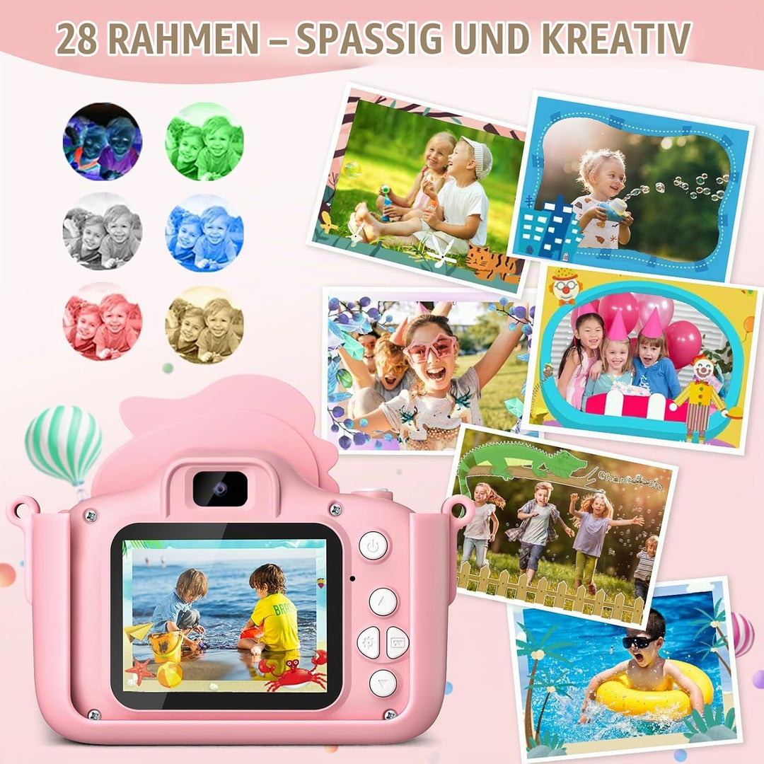 Kinderkamera Dinosaurier, Kinder Kamera 2" Display 1080P, Selfie Digitalkamera Kinder mit 32GB, Foto