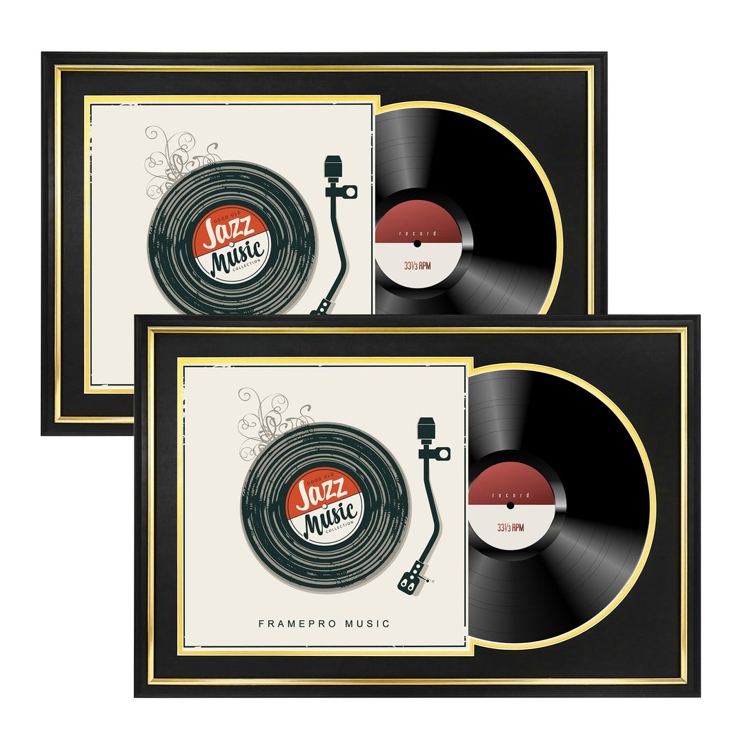 Vinyl-Schallplattenrahmen mit 2 doppelseitigen Matten (Schwarz über Gold), Jukebox-Schallplatten-Alb