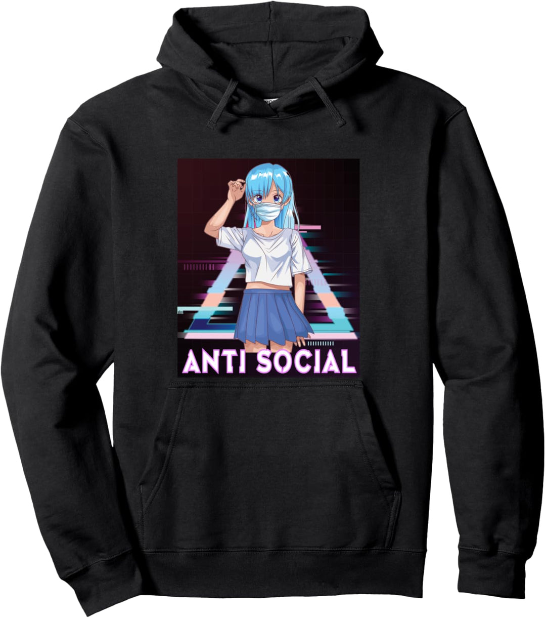 Anime Anti Social Japanese Aesthetic Vaporwave Mädchen Teens Pullover Hoodie