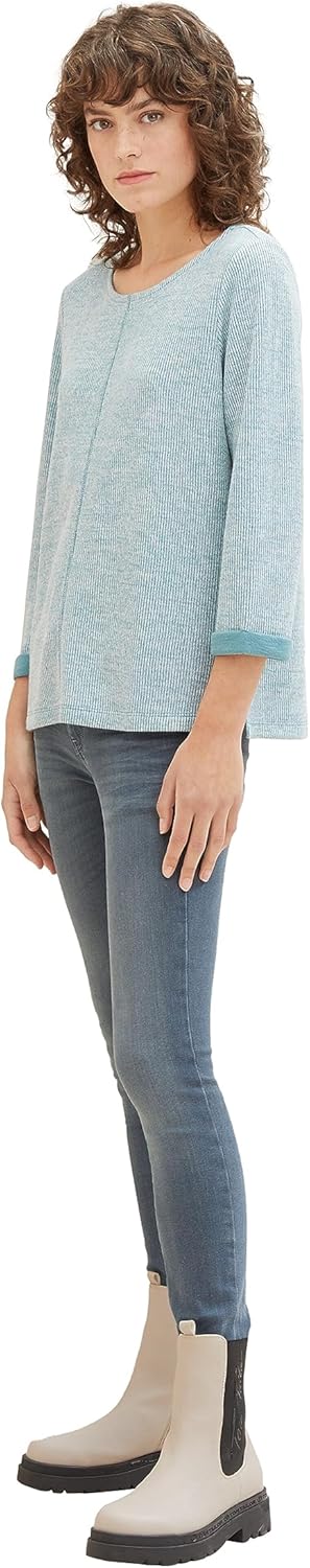 TOM TAILOR Damen Cosy Swearshirt mit 3/4-Arm XS 32402 - Ever Green Melange, XS 32402 - Ever Green Me