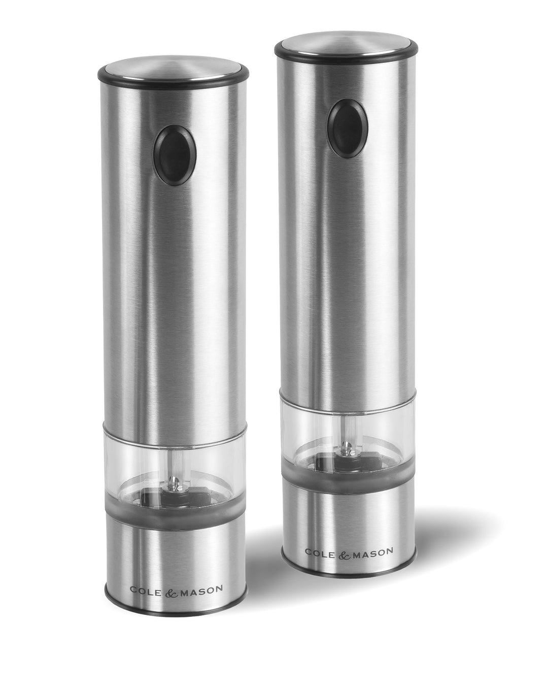 Cole & Mason H3004480 Battersea Elektrische Pfeffermühle / Salzmühle, 2er Set , Edelstahl / Acryl, 2