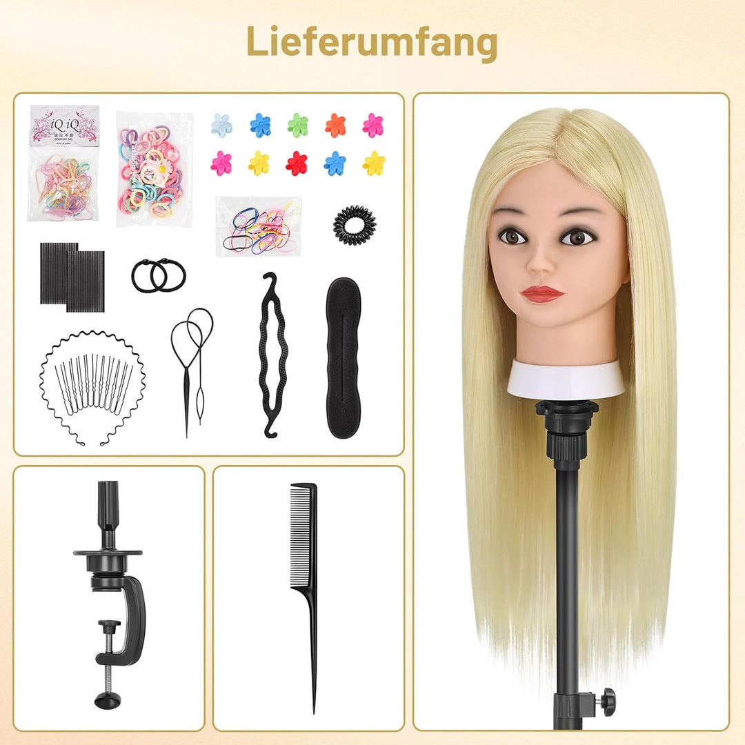 TwoWin Friseurkopf mit Haaren, 26 Zoll (66 cm) 80% Echthaar Mannequin Kopf, Trainingskopf für Stylin
