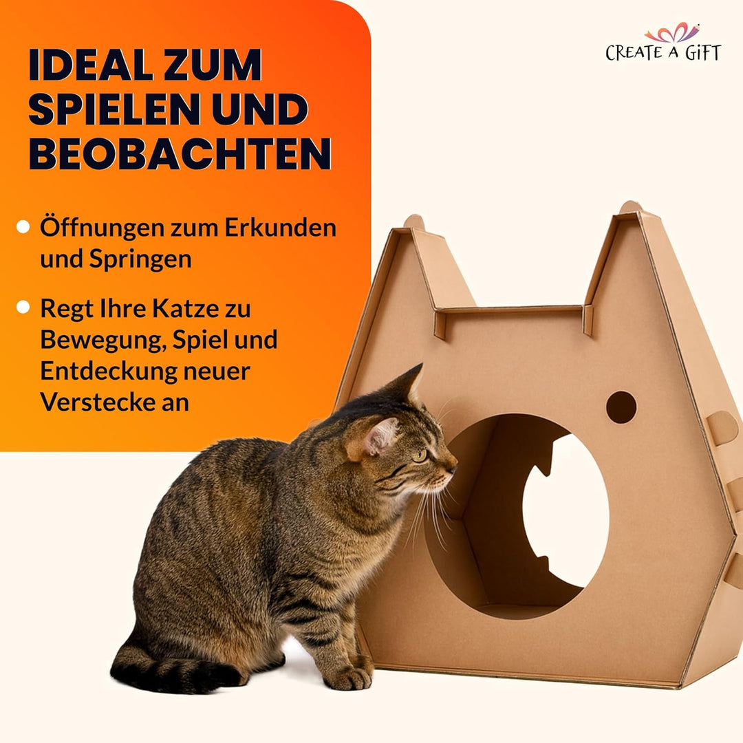 Katzenhaus aus Pappe – Robustes Tekturhaus für Katzen zum Spielen und Ausruhen, Umweltfreundliches H