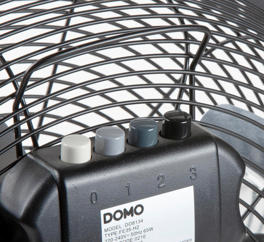 DOMO Bodenventilator komplett aus mattschwarzem Metall, 3 Geschwindigkeiten + Stopp, veränderbare Sc