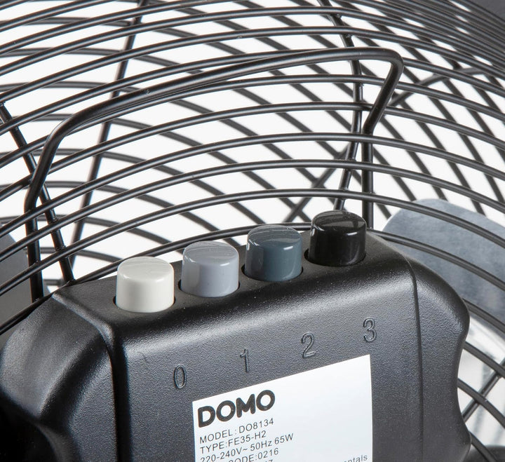 DOMO Bodenventilator komplett aus mattschwarzem Metall, 3 Geschwindigkeiten + Stopp, veränderbare Sc