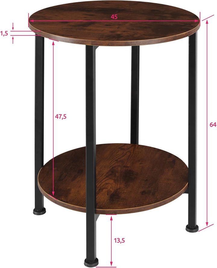 tectake Beistelltisch rund aus Holz und Metall, Industrie-Design, Couchtisch mit 2 Ablagen, für Wohn