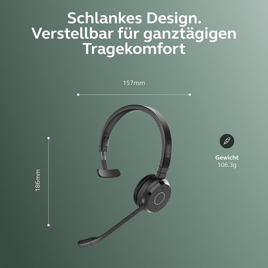 Jabra Evolve 65 TE (3. Ausgabe 2025) Kabelloses Bluetooth-Mono-Headset mit Geräuschunterdrückungs-Mi