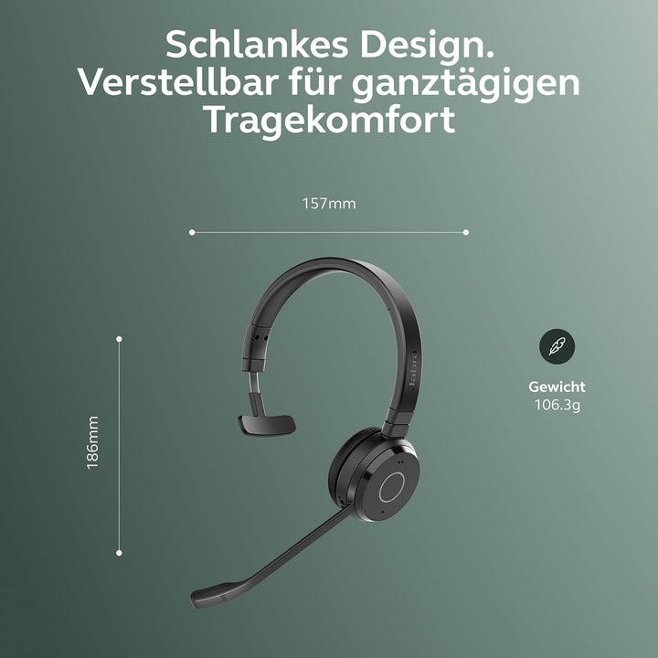 Jabra Evolve 65 TE (3. Ausgabe 2025) Kabelloses Bluetooth-Mono-Headset mit Geräuschunterdrückungs-Mi