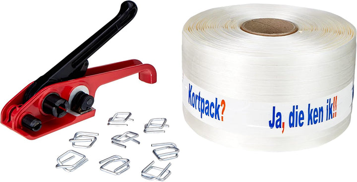 Umreifungsset 13mm Complet mit Abroller - Spanner - 1000 Klemmen und 1100mtr Polyesterband und 100 K