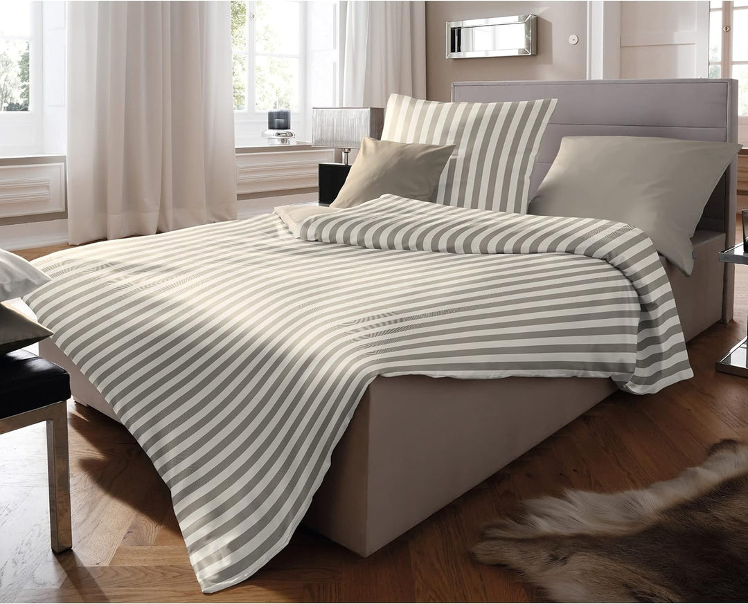 fleuresse Edelflanell Wendebettwäsche Lech Streifen Mandel 1 Bettbezug 135 x 200 cm + 1 Kissenbezug